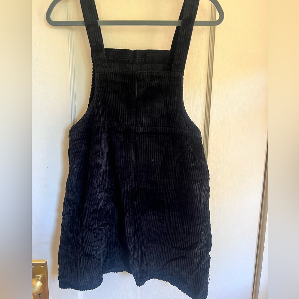 Black Corduroy Overall Mini Dress - Picture 3 of 7